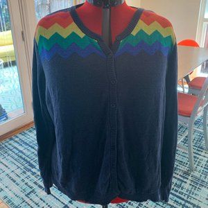 ModCloth, 4X, Navy/Rainbow zig zag puff sleeve cardigan
